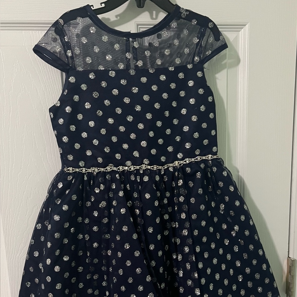 Rare Editions Navy Dress with Silver Dots